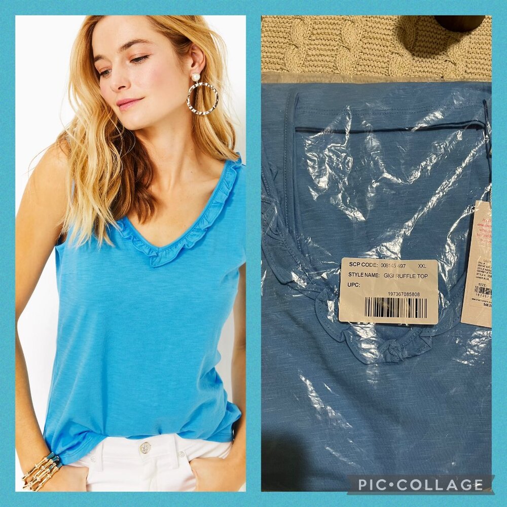 Lilly Pulitzer Gigi ruffle  tank top XXL Lunar Blue